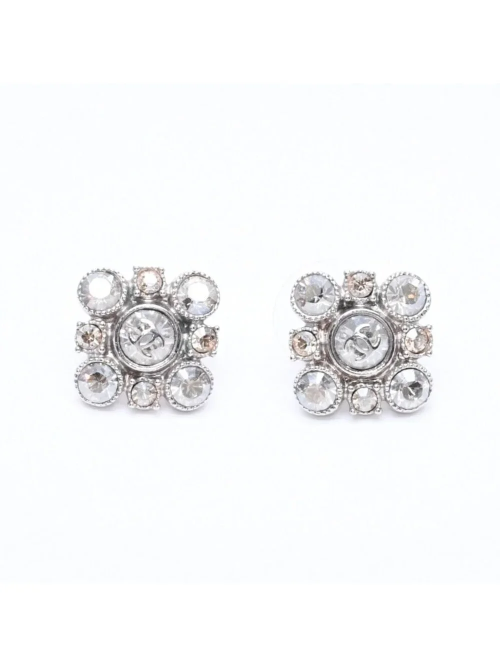 Chanel Earrings Round Big Stone 09 Silver Color Rhinestone